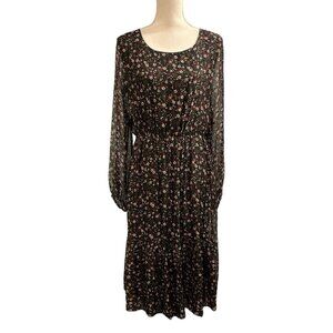 Lara Guidotti Dress Womens XL Dark Floral Silk Tiered Midi‎ Goth Grunge Fairy